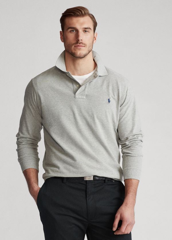 Polos Polo Ralph Lauren Hombre Grises - Classic Fit Long-Sleeve - XKGDB8325